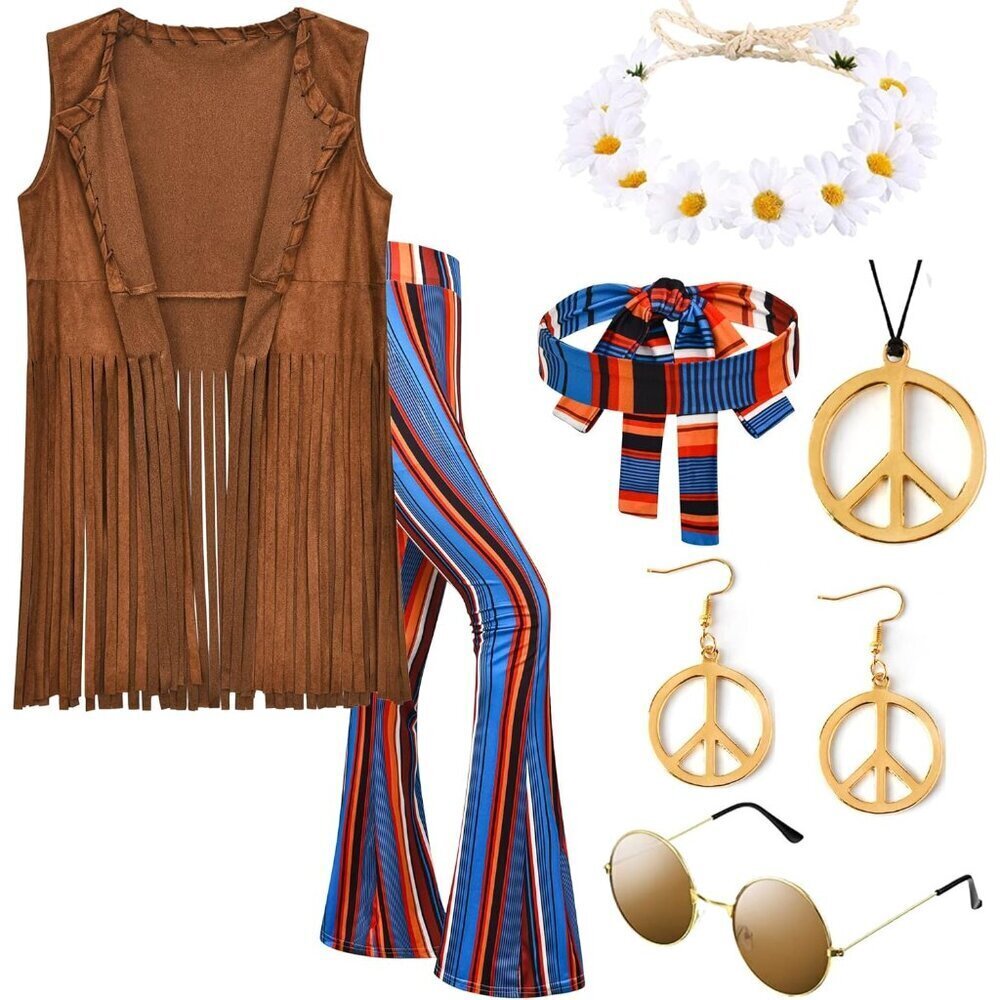 Women's 60s 70s Hippie Costume Accessories Outfit for Halloween Party